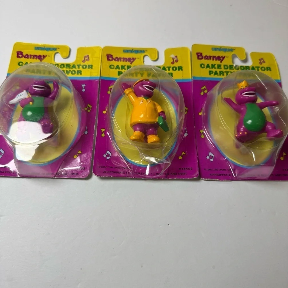 Lot of 3 Vintage 1993 BARNEY Dinosaur Cake Decorator Party Favor Figure